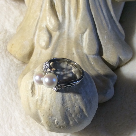Pearl Bypass Ring 10K White Gold Vintage 1977 - Picture 3 of 7